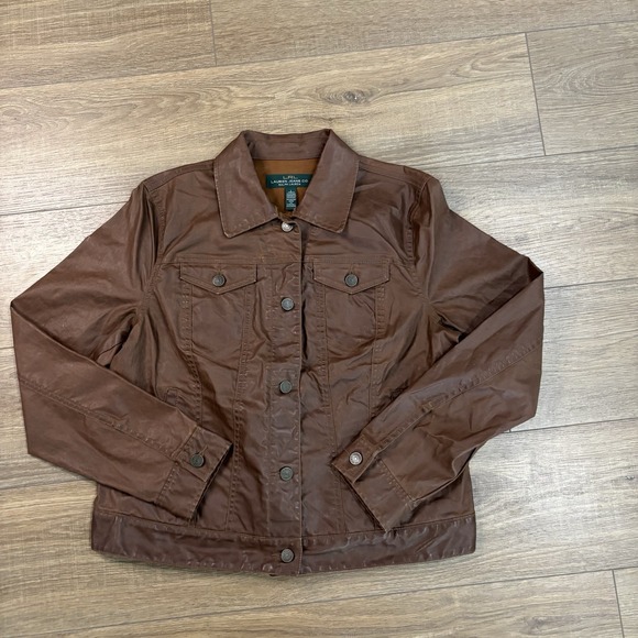 Lauren RALPH LAUREN Jeans Co. Classic Coated Denim‎ Trucker Jacket Brown size L - Picture 2 of 5